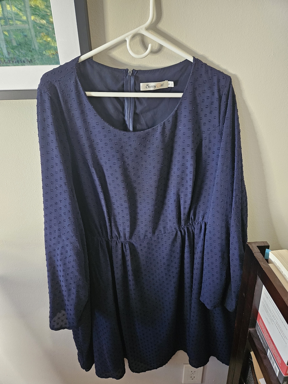 Sunny Girl Navy Long-Sleeve Textured Dress